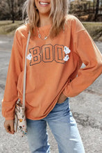 Orange boo round neck long sleeve sweatshirt with ghost applique