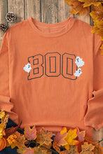 Orange boo round neck long sleeve sweatshirt with ribbed ghost design