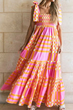 Orange Checkered Strapless Maxi Sundress