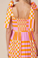 Orange Checkered Strapless Maxi Sundress