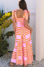 Orange Checkered Strapless Maxi Sundress
