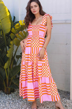Orange Checkered Strapless Maxi Sundress Pink
