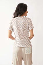Orange Checkered Tie Dye T Shirt with Product Measurements for Women