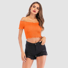 Orange Crop Top with Black Denim Shorts Set for Women Woman T Shirts