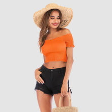Orange Crop Top with Black Denim Shorts Set for Women Woman T Shirts