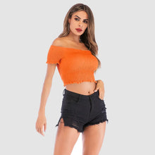 Orange Crop Top with Black Denim Shorts Set for Women Woman T Shirts