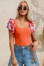 Orange Floral Ruffle Sleeve Bodysuit for Women Orange-Red