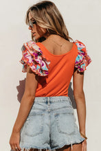 Orange Floral Ruffle Sleeve Bodysuit for Women