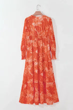 Orange floral smocked printed long sleeve maxi dress
