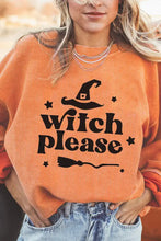 Orange ribbed knit Halloween dropped shoulder sweatshirt with Witch please graphic
