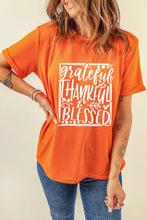 Orange Grateful Thankful Blessed Cuffed Sleeve T Shirt for Women