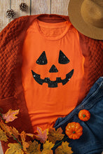 Orange Halloween Pumpkin Glitter T-Shirt for Women
