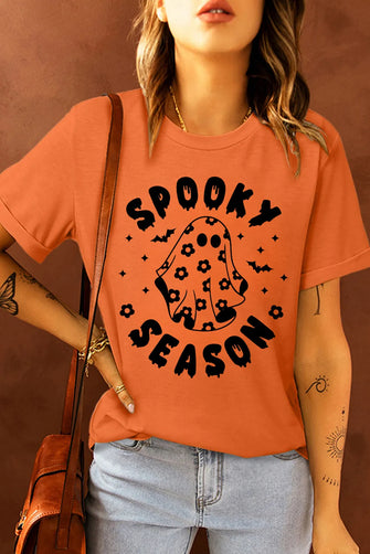 Orange Halloween Rolled Sleeve T-Shirt for Women Orange
