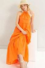 Orange Halter Neck Maxi Dress Cotton Voile Swimwear Cover Up Swimwear Cover-Ups