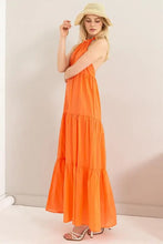 Orange Halter Neck Maxi Dress Cotton Voile Swimwear Cover Up Swimwear Cover-Ups