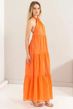 Orange Halter Neck Maxi Dress Cotton Voile Swimwear Cover Up Swimwear Cover-Ups
