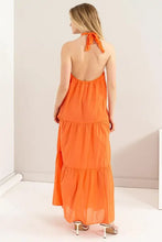 Orange Halter Neck Maxi Dress Cotton Voile Swimwear Cover Up Swimwear Cover-Ups