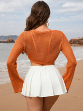 Orange Knit Crop Top and White Pleated Skirt Set for Women