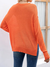 Orange Knit Sweater with Pocket Round Neck Long Sleeve Casual Top Woman T Shirts