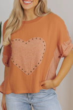 Orange Oversized Heart T Shirt and Patterned Shorts Set for Women