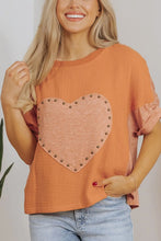 Orange Oversized Heart T Shirt and Patterned Shorts Set for Women