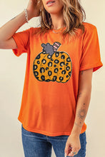 Orange T-Shirt with Leopard Print Pumpkin Design for Women