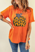 Orange T-Shirt with Leopard Print Pumpkin Design for Women