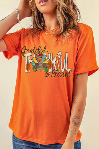 Orange Thanksgiving Rolled Sleeve Womens T Shirt Orange