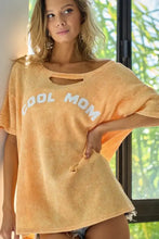 Orange Waffle Knit Cool Mom Print Shirt with Laser Cut Details Woman T Shirts