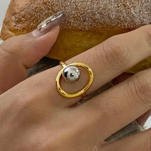 Orbital Bead Ring in 18k Gold-Plated Stainless Steel with Silver Celestial Moon Phases