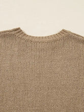 Oversize beige ribbed-knit drop shoulder sweater dress with crew neck