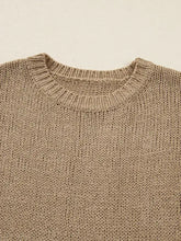 Oversize drop shoulder slouchy beige ribbed crew neck sweater dress