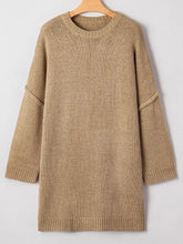 Oversize drop shoulder slouchy beige knitted sweater dress with ribbed cuffs
