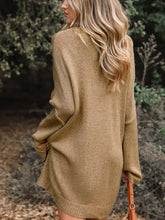 Oversize drop shoulder slouchy tan knit sweater dress with ribbed cuffs
