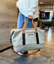 Oversize Oxford Cloth Duffel Bag with Brown Straps for Travel