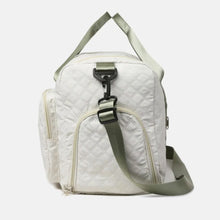 Oversize Quilted Duffel Bag in White Oxford Cloth with Green Straps
