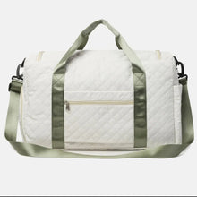 Oversize Quilted Duffel Bag in White Oxford Cloth with Green Straps