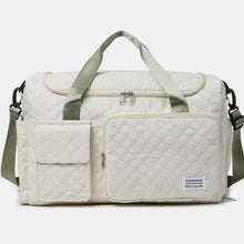 Oversize Quilted Duffel Bag in White Oxford Cloth with Green Straps