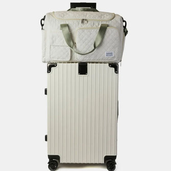 Oversize Quilted Duffel Bag in White Oxford Cloth with Green Straps White One Size