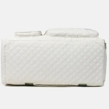 Oversize Quilted Duffel Bag in White Oxford Cloth with Green Straps Travel Bags