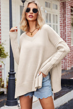 Oversized Beige V-Neck Long Sleeve Sweater for Women