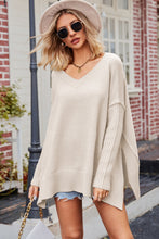 Oversized Beige V-Neck Long Sleeve Sweater for Women