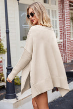 Oversized Beige V-Neck Long Sleeve Sweater for Women