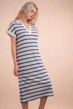Oversized Collared Striped Knit Midi Dress for Women Woman Sweater Dresses