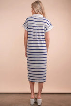 Oversized Collared Striped Knit Midi Dress for Women