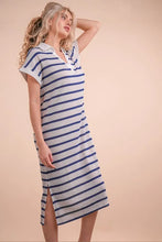 Oversized Collared Striped Knit Midi Dress for Women