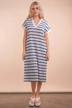 Oversized Collared Striped Knit Midi Dress for Women Woman Sweater Dresses