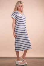 Oversized Collared Striped Knit Midi Dress for Women Woman Sweater Dresses