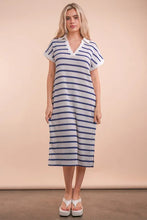 Oversized Collared Striped Knit Midi Dress for Women