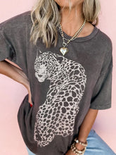 Oversized Gray Leopard Graphic Cotton T-Shirt for Women Dark Gray